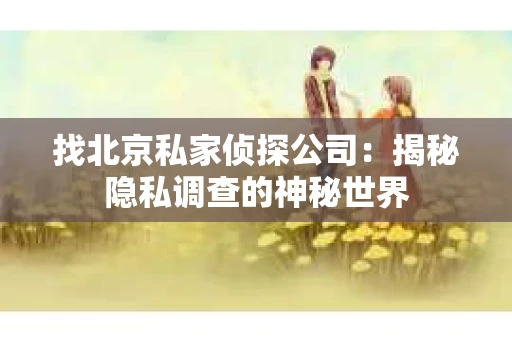 找北京私家侦探公司：揭秘隐私调查的神秘世界